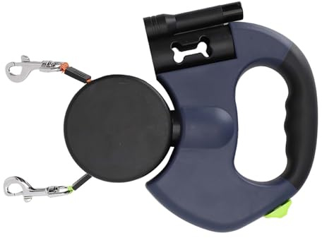 Generic Automatiskt Förlängbart Dubbelkoppel med LED-ljus, Flexibelt Dragrep för Hundkatt, 360° Roterbart Handhållning med två Huvuden, mörkgrå, 118 Tum (Mörkgrå)