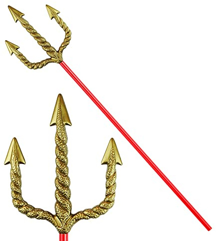 WIDMANN MILANO PARTY FASHION - tridente d'oro, circa 120 cm, manico, diavolo, Poseidone, carnevale, festa a tema, Halloween