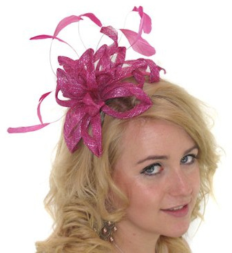 Fuchsia Pink Silver Lurex Feather Hair Band Headband Fascinator Races for Women Girls by Glitz4Girlz