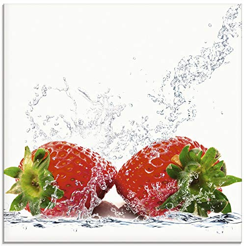 ARTland Wanddeko Glasbilder Wandbild Glas Bild einteilig Quadratisch Früchte im Wasser Obst Erdbeere Frucht Cocktails Bar Modern T5SP