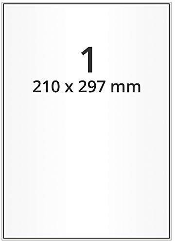 Labelident Inkjet Etiketten hochglänzend - 210 x 297 mm - 100 Papier Haftetiketten auf 100 Bogen, DIN A4 Bogen für Laser und Inkjet, glossy, weiß
