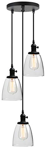 Phansthy Pendelleuchte 3 Flaming Glocken Klar Glas Hängeleuchte Vintage Hängelampen Retro Design Modernes Hängeleuchte Pendelleuchten Loft-Pendelleuchte im Landstil (Schwarz Farbe)