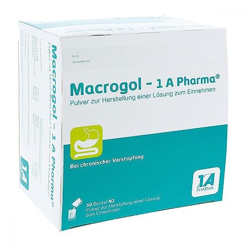 Macrogol - 1 A Pharma® Pulver gegen Verstopfung | 50 Stk | Bei chronischer Verstopfung | Bewährtes Abführmittel | Hausapotheke | Wirkt sanft