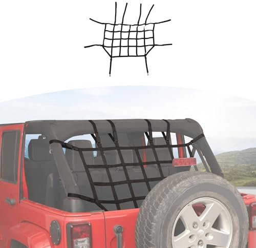 RT-TCZ Mesh Cargo Back Net Trunk Side Back Net Restraint Protective Roof Top Baggage Side Back Net for Jeep Wrangler 2007-2018 JK JKU 4 Door 1 PC Black