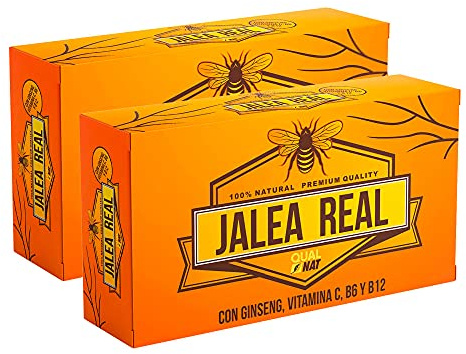 Jalea Real 100% Natural - Suplemento con Ginseng y Vitamina C | Jalea Real 40 Ampollas - Ayuda a Reforzar el Organismo y el Sistema Inmunitario - con Vitamina B6 y B12 - QUALNAT