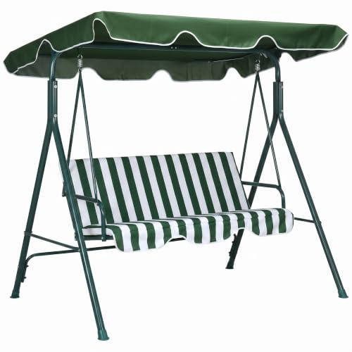 Outsunny 3 Seater Garden Swing Chair with Adjustable Tilting Canopy, Outdoor Hammock Bench with Steel Frame, Padded Seat for Patio Yard Outside, Green