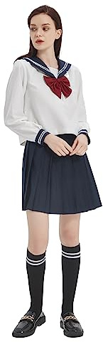 Uniform JK klassisk japansk seglardräkt flicka marinblå kostym långärmad topp och justerbar kjol lämplig för flickor,34