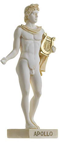 Apollo griechischer Gott der Musik, Poesie, Kunst, Alabaster, Statue, Goldton, 22,9 cm