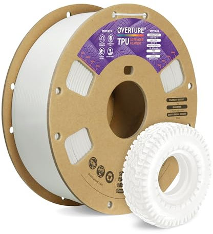 OVERTURE TPU Filament 1.75 mm, Flexible TPU Rolle Weiches 3D-Drucker Filament, 95A 1kg Spule (2.2 lbs), Maßgenauigkeit +/- 0,02 mm (Weiß)