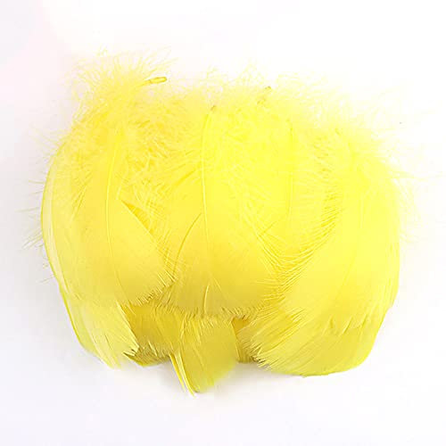 Duories 100 Stück Bunte Feder zum Basteln Naturfedern Gänsefedern Indianer Bastelfedern für DIY Kunstwerk Masken Hüte Ohrringe Haarschmucken Traumfänger Hochzeit Karneval Party Dekoration,7-12cm Gelb