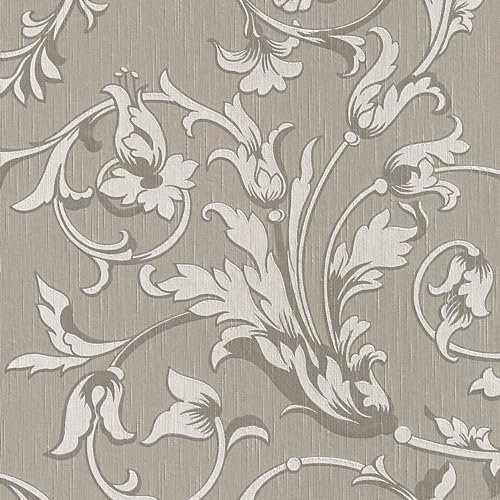 Profhome 956336-GU Textiltapet Blommig matt färg grå beige 5,33 m2