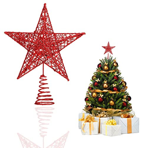YEAP Topper del Árbol de Estrella, Estrella para Copa de Árbol de Navidad, Estrella de Cinco Puntas Árbol de Navidad, Adorno Navideño para Hogar, Fiestas, Festivales, Año Nuevo, 20 cm, Rojo