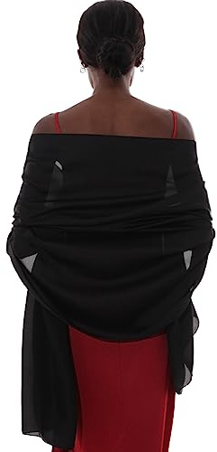 Sjal Kvinnor Lätt Sjal Sjalar Elegant Ceremoni Scarf Pashmina Sjal Sjal Stol Vår Sommar, Svart, L