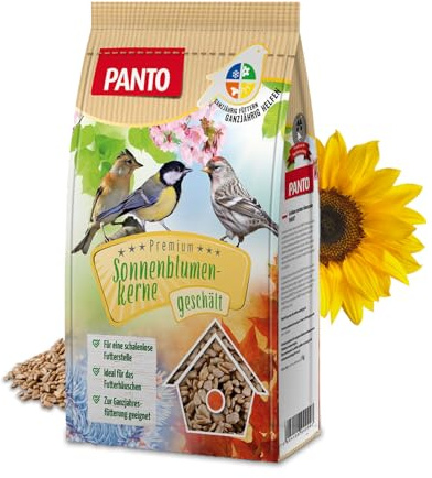 PANTO Sonnenblumenkerne geschält 5 x 1 kg – Wildvogelfutter ganzjährig | Reine, schalenlose Kerne ohne Schalenreste – energiereich für Körner- & Weichfresser an Futterplatz & Vogelhäuschen