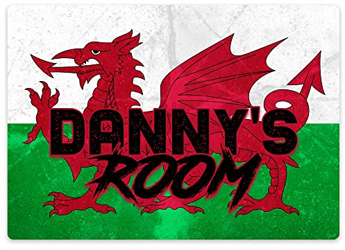 Personalised Wales Flag Door Plaque Christmas and Birthday Gift Ideas For Kids Autumn Football Tournament Bedroom Door Decoration Welsh Dragon, 203mm x 152mm, White