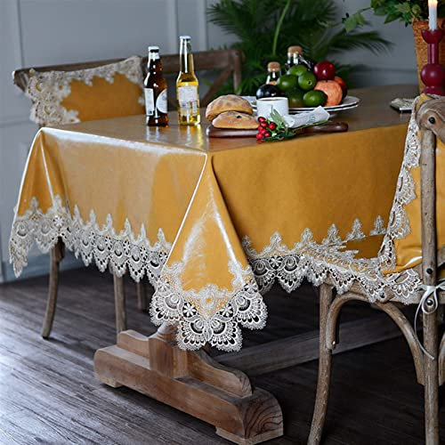 Cozomiz Tischdecke Gartentischdecke Rechteckig tischdecke wasserdichte rutschfeste Abwischbar Schmutzabweisend Tischdecke Tischwäsche PVC Wachstuch 130x180cm Gelb
