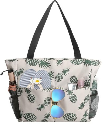 TAHAVICE Extra Large Beach Bags for Women, Waterproof Beach Tote Bag with Zip and Pocket, Reusable Grocery Bags for women, Tote Bags for Traveling,Shopping,Pool