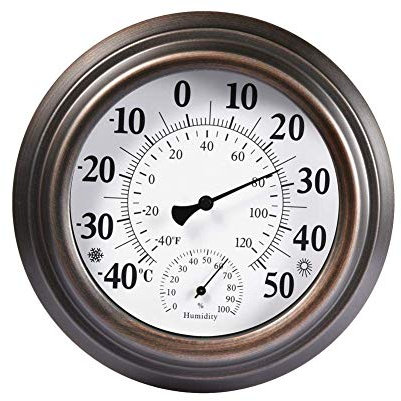Außenthermometer Analog 20,3 cm Außenthermometer Groß Thermometer Dekoratives Innen Außenthermometer Hygrometer Hygrometer Analog Geeignet für Terrasse, Haus, Gewächshaus, Garten