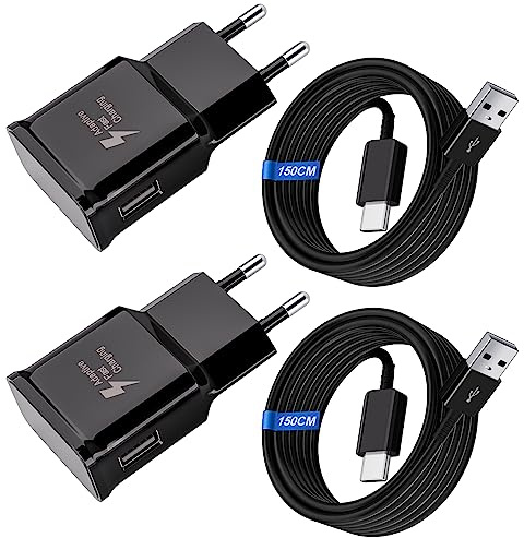 Ladegerät für Samsung Handy, (2-Pack) Schnellladegerät USB Netzteil mit USB C Ladekabel für Samsung Galaxy S8 S9 S10 S20 Plus S10e, A13 A14 A15 A16 A20 A34 A36 A54 A56 Z Flip3, Z Fold3, Note 9/8