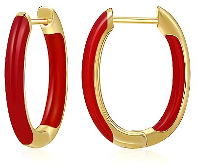 MESOVOR 18 Karat Vergoldete Creolen Ohrringe mit Emaillefarbe, U-förmige Kleine Leichte Huggie-Ohrringe Geschenke für Frauen und Mädchen (Rot)