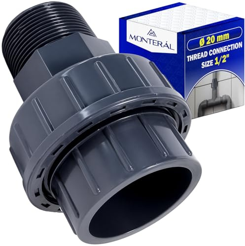 Abnehmbare Muffe PVC U Ø 20 mm x 1/2” Besteht aus 3 Teilen - Hat eine Klebeverbindung und Innengewinde - Garantie 10 Jahre - MONTERAL