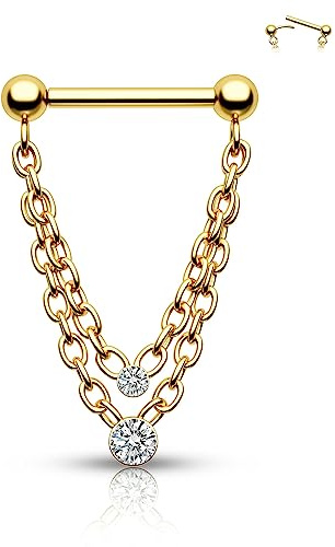 CM Crareesi Mania Doppel Kette Septum Piercing Schmuck 16G Push In Septum Ring 316L Edelstahl Gewinde Dangle CZ Septum Schmuck