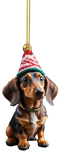 Weihnachtsdeko Anhänger, 2D Dackel Weihnachten Deko, Lustig Hunde Hängende Zubehör, Weihnachtsbaumschmuck Aus Acryl, Weihnachts Anhänger Christbaumschmuck Ornamente Für Die Festtage, 8cm