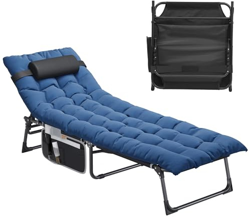 YITAHOME Sonnenliege Klappbar mit Kissen 190x68x31cm, Campingliege mit 5 Einstellbaren Positionen, Sonnenliegen mit Kopfteil & Seitentasche, Belastbarkeit bis 300lbs für Garten, Pool, Camping, Blau