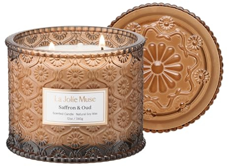 60 timmars brinntid, LA JOLIE MUSE saffran & Oud doftljus, doftljus för hem, stora 2-vekar sojakljus, ljuspresenter för kvinnor & män, lyxglasljus, 340 g