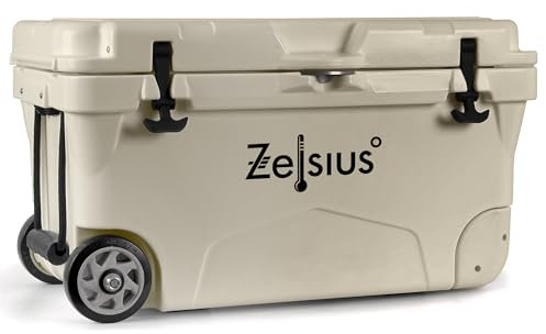 Zelsius Contenitore refrigerante da 50 litri con ruote, colore beige, Coolbox portatile, ideale per auto, campeggio, vacanze, pesca, tempo libero, all'aperto, termico, per caldo e freddo