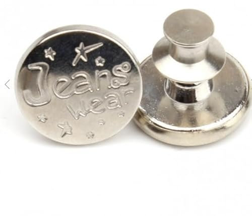 Telliswelt 6X Nähfrei Jeansknöpfe wiederverschließbar 17 mm Silber Jeans Wear