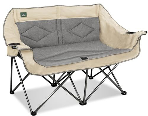 Northroad Folding Loveseat Camping Stuhl Portable Double Duo voll gepolstert Garten Stuhl für 2 Personen Sofa w/2 Cup Holder, Weinglas Halter für Picknick Strand Reisen (Beige)