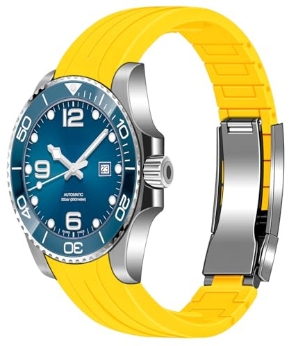YISIWERA 20mm 22mm Kautschuk Uhrenarmband gebogene Enden Handwerkskunst Silikon Uhrenarmbänder Armband solide hochglanzpoliert gebürstet Doppelschloss mechanische Schnalle für Männer Frauen
