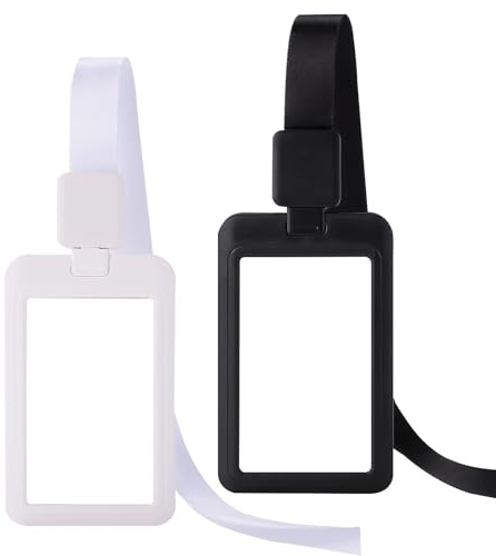 FOSDICK 2 Pcs Porta Tarjetas Identificativas, Tarjetero Colgante Retráctil, Extensible Portatarjetas ID Card Badges Holder, Lanyard con Funda Tarjeta para Oficina Estudiante Tráfico(Blanco,Negro)