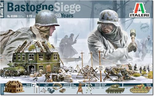 Italeri 6186 1:72 Battle-Set Bastogne Siege - Modellbau, Bausatz, Standmodellbau, Basteln, Hobby, Kleben, Plastikbausatz, detailgetreu, unlackiert, Geformte Farbe
