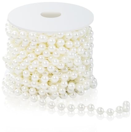 10m Perlengirlande, 8mm Pearl Kette Perlenband Perlenkette Deko Girlande Kunstperlen, Hochzeit Perlenschnur für Hochzeits Partydeko Geburtstag Taufe Tisch Deko DIY Handwerk (Beige)