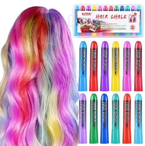 Hair Chalk for Girls Washable, 12-Color Temporary Hair Chalk for Girls Gifts for Dark Hair, Hair Dye Marker Gifts for Teen Girls Kids Age 5 6 7 8 9 10 11 12 13 Years Old for Christmas Birthday