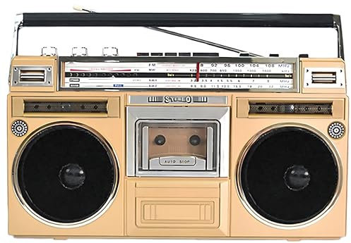 Portable Retro Cassette Boombox, Cassette Tape Recorder with SD/TF/USB/AM/FM/SW Radio Stereo, Built-in Dual Speakers, Supports Transcription Function, Retro Radio for Family Gathering gold