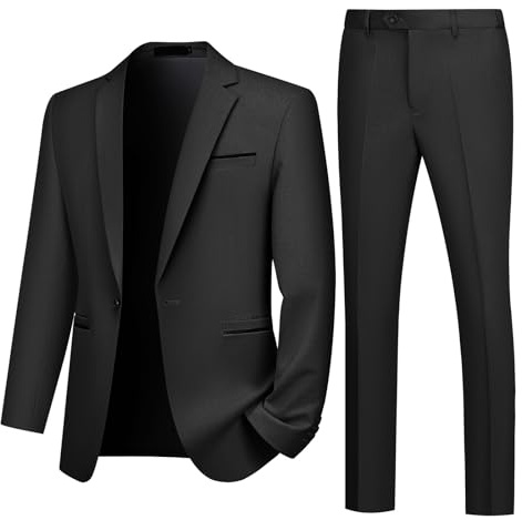 Autsel Mens Suits 2 Piece Slim Fit Wedding Formal Tuxedo One Button Business Suit Jackets Blazer Trousers Black XL
