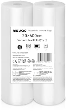 Wevac Lite Bolsas Vacio Alimentos 20x600cm 2 Rollos Fácil de Cortar&Sellar | Bolsas Envasar al Vacío Gofradas para Conservación y Cocción Sous Vide, Compatibles con Todas las Envasadoras, sin BPA