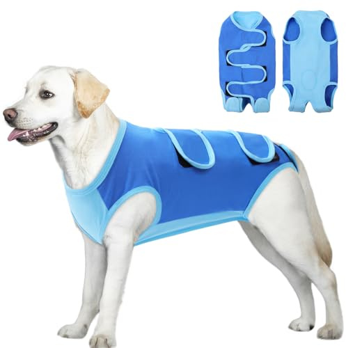 ASENKU Hundebody Nach Op, Hundebody Nach Kastration Hündin Rüde, Hundepyjama für Kleine, Mittlere und Große Hunde,Erholungsanzug nach Operation, Anti-Lecken, Wundschutz, Kegel-Alternative, Blau, 2XL