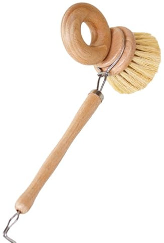 Kitchen Scrub Brush, Wooden Dish Brush, Pot Scrubber, Dishwashing Cleaning, Sturdy Bristles, Ergonomic Wooden Handle, Multipurpose Scrubbing, Suitable for Cookware and Surfaces