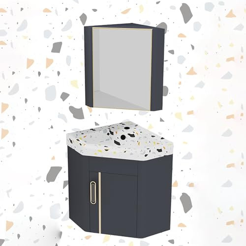 GXXINGIN Mobile lavabo Piccolo angolare, Mobile lavabo angolare da Bagno a Parete, Mobile lavabo angolare da Bagno Combinato, con mobiletto a Specchio angolare sopra Il bancone, Mini lavabo da Parete