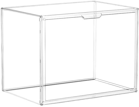Vitrina acrílica transparente apilable cajas de plástico resistente al polvo con cierre magnético para figuras, libros, cosméticos, zapatos y bolsos, caja expositora, 36 x 22 x 27 cm