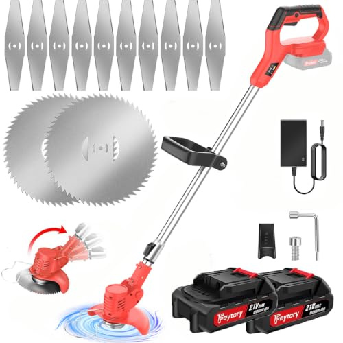 Coupe-Bordures 21V sans Fil, télescopique léger avec 10x Lames métalliques, 2 x Batterie 1500mAh, Coupe-Bordures électrique pour pelouse, Coupe-Bordures, élagage et désherbage