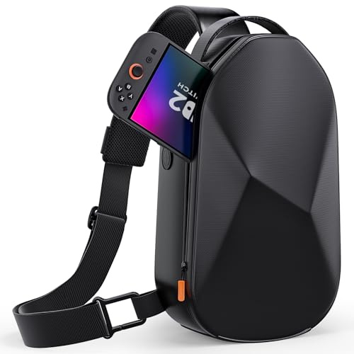 COOWPS Sac à bandoulière pour Switch 2 (2025)/Switch OLED/Steam Deck, grand espace élégant avec coque rigide en EVA, bord doublé épais, étui de voyage pour accessoires