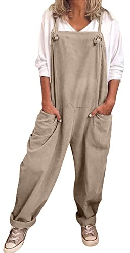 Salopette Da Donna in Lino Estive Cotone Morbida Jumpsuit Comode Gamba Larga Casual Tuta Intera Playsuit Leggera Vintage Pantaloni Baggy Con Tasche Regolabile Cinghie Oversize Salopette Premaman