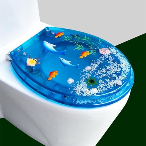 Premium Blue Ocean Starfish Resin Toilet Seat(New Blue) | Soft‑Close, Antibacterial, Quick‑Release, Anti‑Loosen Yellow Starfish Decor
