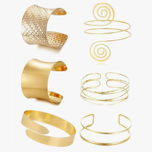 Yamobi 6 Piezas Brazaletes para el Brazo para Mujeres, Pulseras Doradas Ajustables