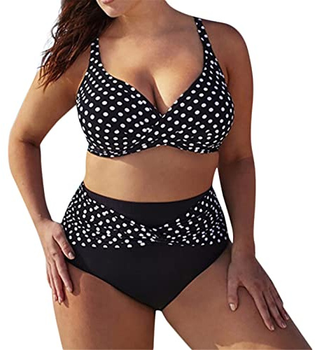 Generico Costumi da Bagno Donna Mare Taglie Forti Vita Alta Costume per Seno Grande Stampa Bikini Due Pezzi Brasiliana Tankini Halter Push Up Curvy Sexy Beachwear